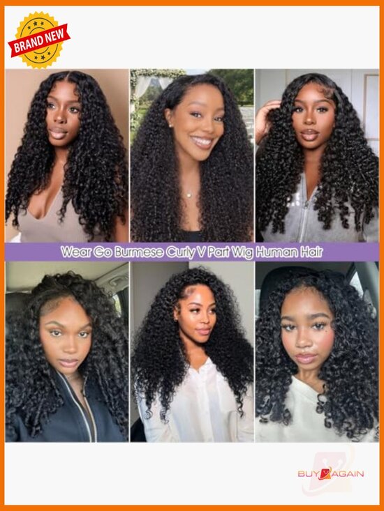 Burmese Curly V Part Human Hair Wig 26 Inch Drawstring Glueless Clip In 180% main image 4